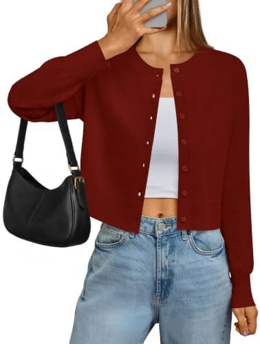 Kistore Damen Langarm Strickjacke mit Knöpfen Rundhals Cardigan | Strickjacken für Damen/ Lange Ärmel Elegant Cardigan Pullover Klassisch Strickmantel/Soft & Hautfreundlich
