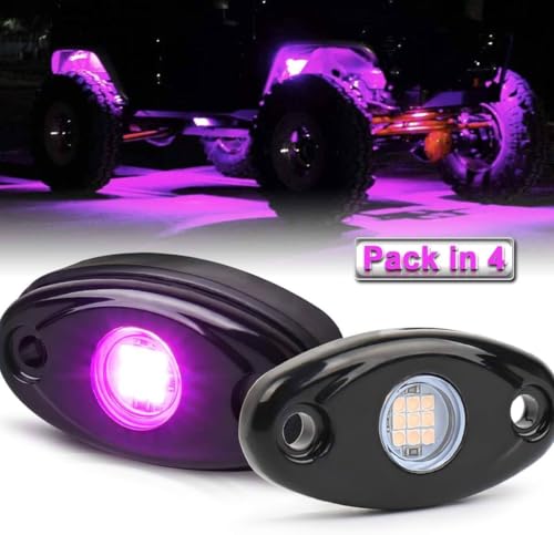 Image of Rock Lights Pink with Light Purple 12 Pods Pure Pink LED Rock Lights IP68 Waterproof 47inch Extension Wires for Trucks UTV ATV SUV Boat Pickup Car Fender Exterior Lighting Kit