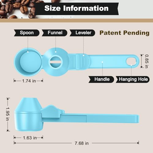 Image of Coffee Scoop & Funnel for Reusable K Cup Refillable Coffee Pods, Coffee Measuring Spoon 2 Tablespoon Capacity, Scoop with Funnel for Ground Coffee, Protein Powder, Tea (Blue, 2 Pack)