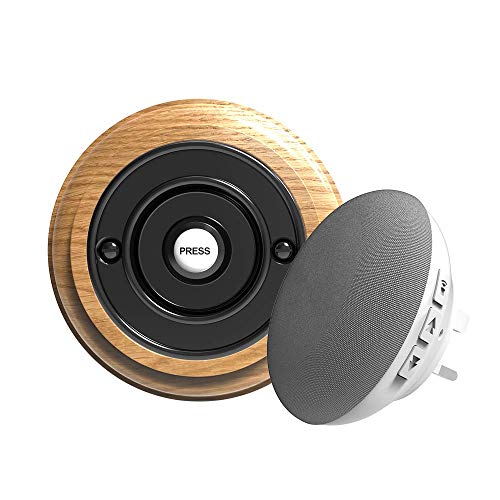 Traditional High Quality Round Wireless Doorbell in Honey Oak and Black, DBW-F5SHONR76WLESS2207P2Bk
