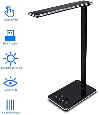 LED Desk Lamp,Portable Eye-care Table lamp with USB Charging Port, 4 Lighting Mode with 5 Brightness,Touch Control, 1H/2H Timing, 135° Rotating