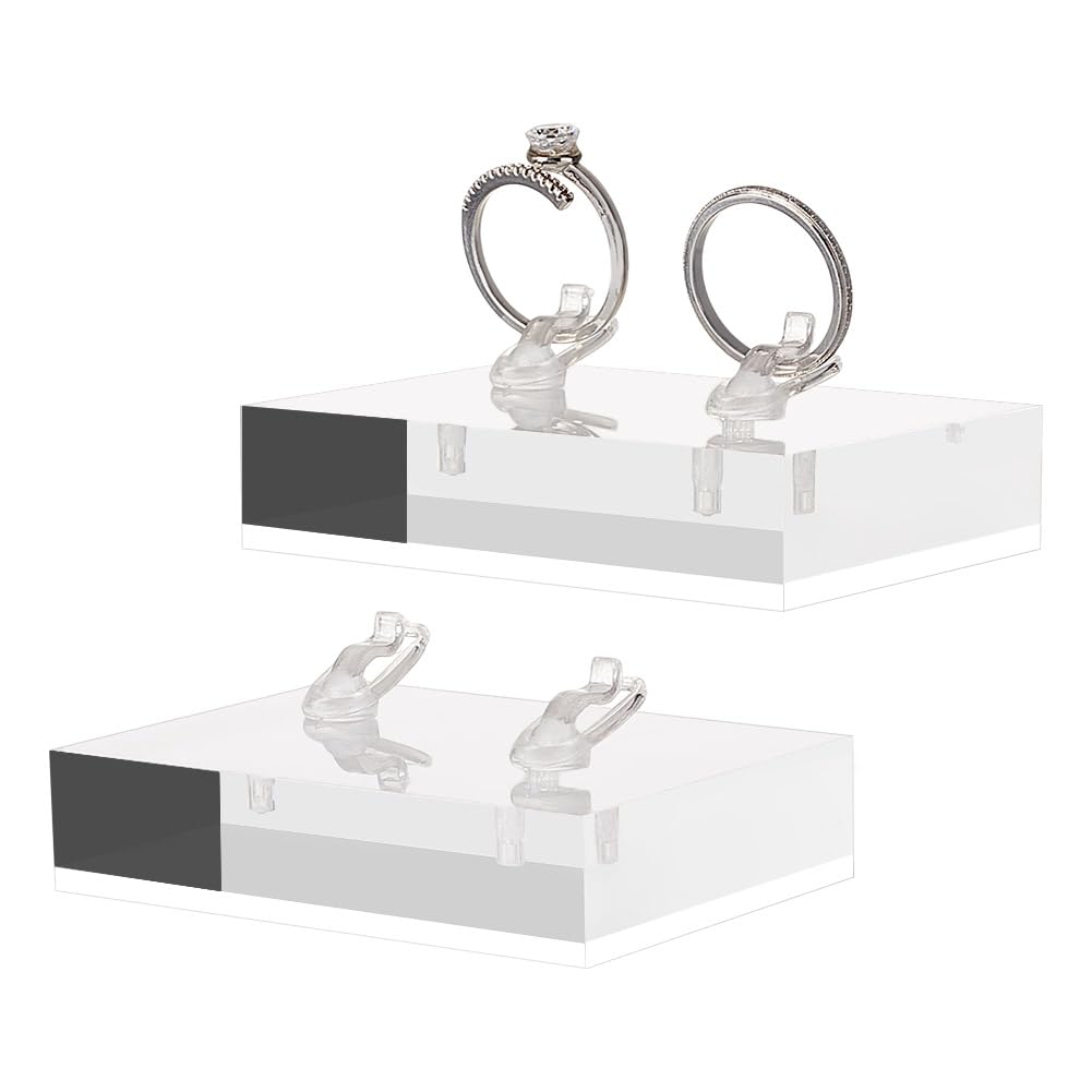 AHANDMAKER 2Pcs Clear Acrylic Ring Display Stand, Rectangle Ring Showcase Display Holder Rings Stand Jewelry Storage Organizer Display Riser Stand for Rings Trade Show Countertop Home Decor