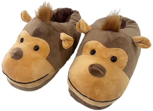 YeeSupe Funny Monkey Plush Slippers For Men Women Cartoon Fluffy Animal Shoes Winter Warm Non-slip Indoor Slippers For Bedroom Lounge