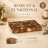NAMTURE Holzbrett Küche – Schneidebrett Holz M 28×18×2,5 cm, Stirnholz aus Akazienholz, mit hochwertiger Öl-Oberfläche, Saftrille & Anti-Rutsch-Füßen – Ansicht 3