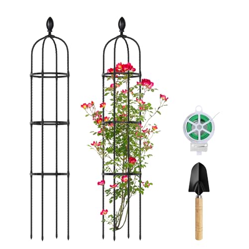 Huvai 2 Pack 5Ft Tall Garden Obelisk Trellis for Climbing Plants Outdoor, Plant Trellis Garden Tower Trellis for Potted Plant Climbing, Flowers Vegetable Cucumber Trellis