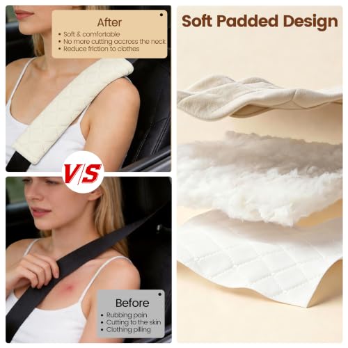 Image of Amooca Soft Auto Seat Belt Cover Seatbelt Shoulder Pad Cushions 2 PCS for a More Comfortable Driving Universal Fit for All Cars and Backpack Off White