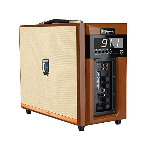 DH Discovery DJ-205 I 250 Watt RMS Output Wireless Bluetooth Speaker with Free Wireless Mic | Wooden Premimum Body | 1 Year Warranty (Brown, Large)