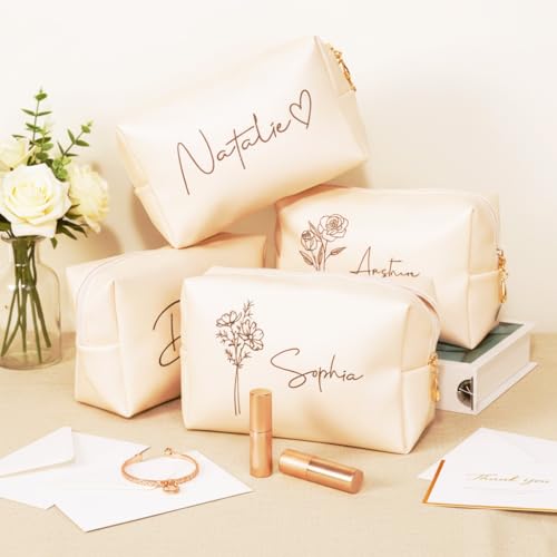 DayOfShe Personalized Name Makeup Bag for Bridesmaid Gifts Bridal Shower Wedding Gifts Custom Toiletry Bag Cosmetic Bag for Best Friend Birthday Gifts — view 3
