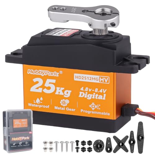 Image of HobbyPark 25KG High Torque RC Servo Waterproof Full Metal Gears Steering Servo for 1 /8, 1 /10, 1 /12 RC Cars Trucks Crawlers Robotic with 25T Servo Horn 180 Degree Programmable 8.4V HV (25kg Torque)