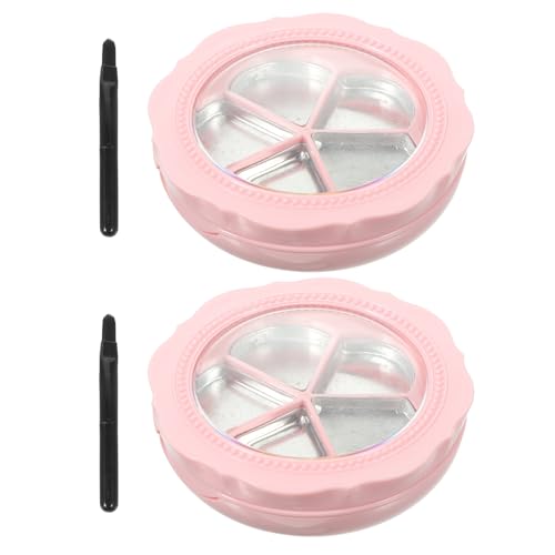 CHICAMPERA Caja Recargable para Maquillaje con 5 Compartimentos, Envases de Pintalabios Recargables de Plástico Rosa, Portátil Uso DIY con 2 Sets y Pinceles Incluidos Color Color
