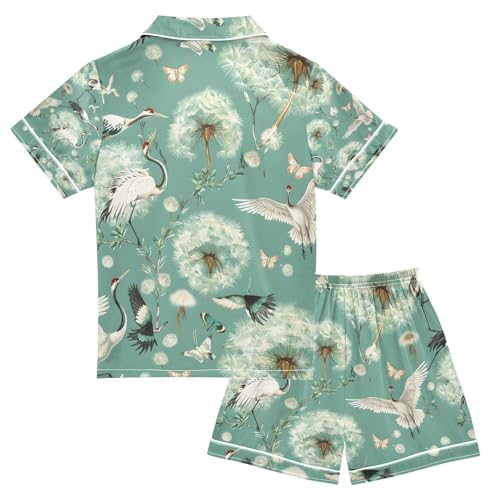 senya Butterflies with Dandelion Satin Summer Pajama Sets Silk Short Sleeve Button Down Sleepwear2