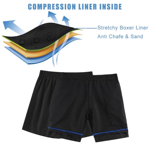 Image of Cozople Boys Swim Trunks Compression Liner Swim Shorts Quick Dry Bathing Suit with Boxer Brief Swimwear 2-20T