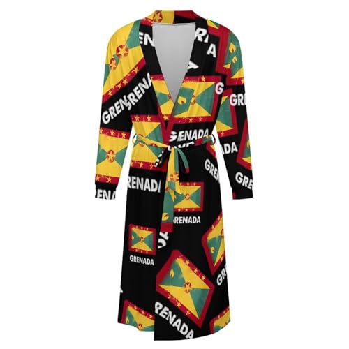 Grenada Flag Soft Robe Long Sleeve Bathrobes V Neck Sleepwear Spa Robes with Belt Men Woman4