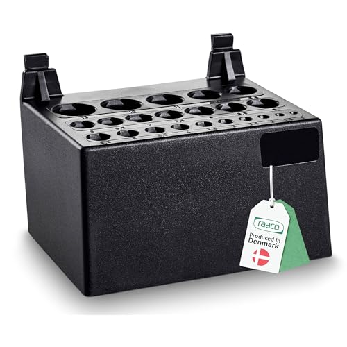 Raaco Porte-Bohrer Clip 12 pour Panneau Mural Perforé & Organisation du Garage, 7,7 x 9,4 x 6,5 cm, 22 Espaces pour Bits de Forets, Accessoires de Rangement Atelier, Crochet Solide pour Mur Perforé