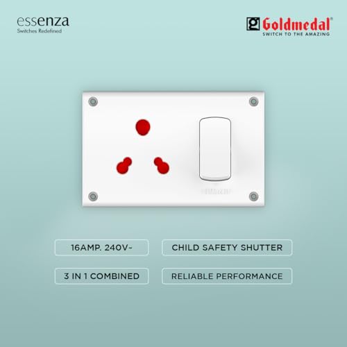 Image of Goldmedal Essenza 16A Modular Switch Socket with Junction Box | 3 in 1 Heavy-Duty Power Socket with Switch | Ideal for Home & Office Use | White