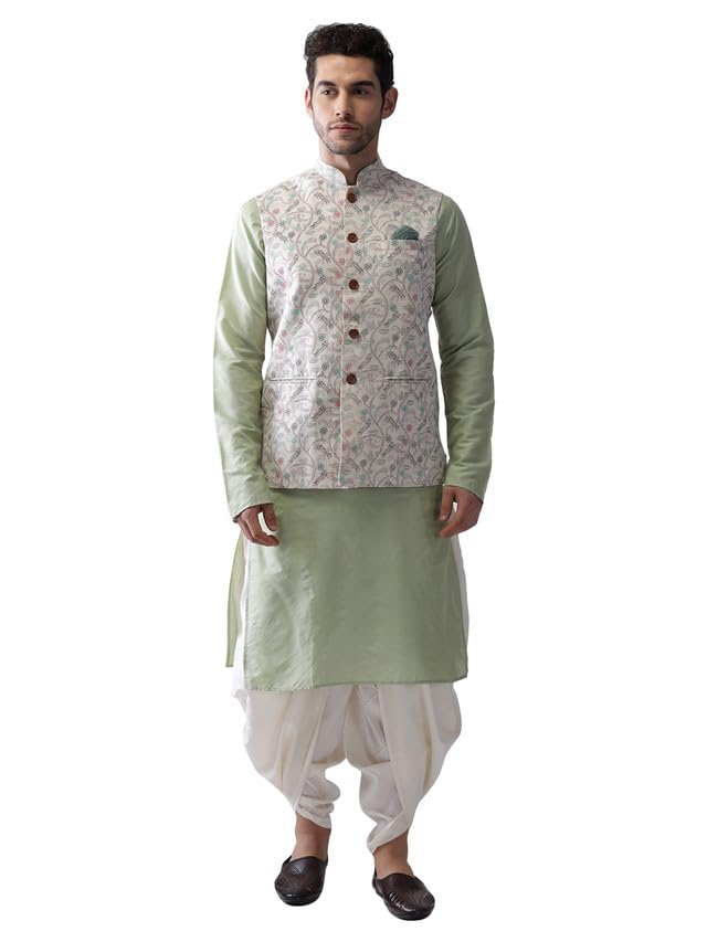 Ensemble Kurta Dhoti KISAH haut de gamme en coton avec veste pour homme