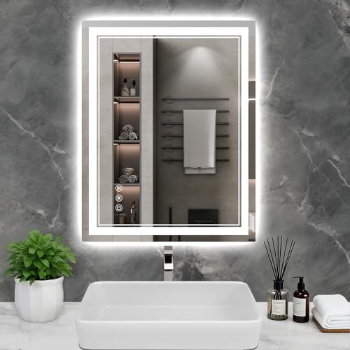 32x24 Inch LED Bathroom Mirror with Lights, 3 Colors Dimmable
