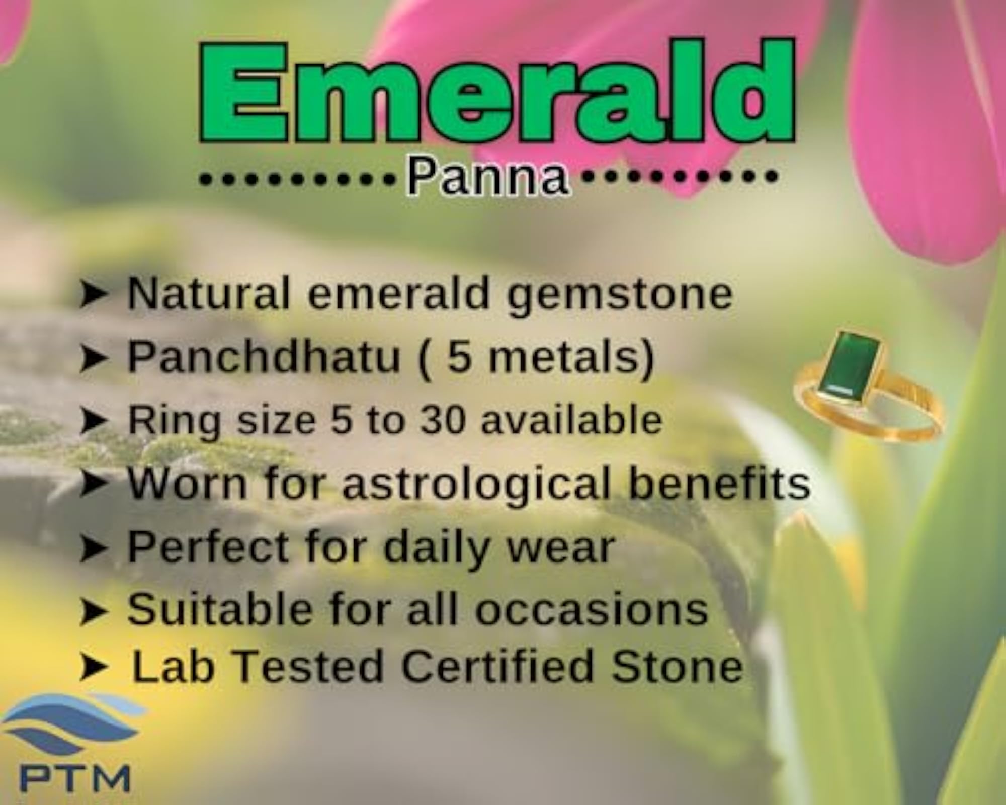 Panchdhatu Emerald Certified Gemstone Gold Plated Ring