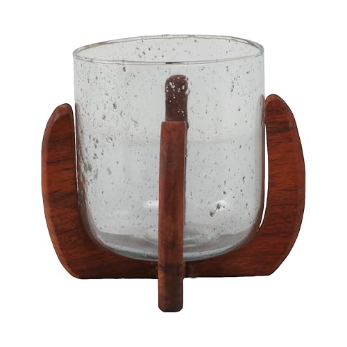 Glass And Wood Candle Holder – Votive Candle Holder Decor For Tabletop And Mantle, Living Room And Bedroom Placement, Indoor Lantern Style Accent with Warm Modern Home Decor Appeal – 7", Brown & Clear by Sagebrook Home - Image 6