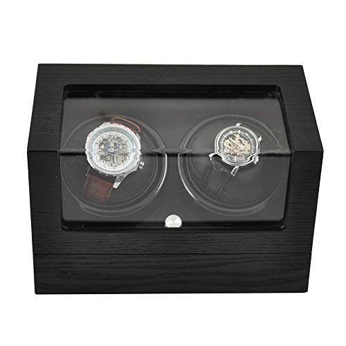 Caja de reloj automática con doble motor de madera y cuero negro