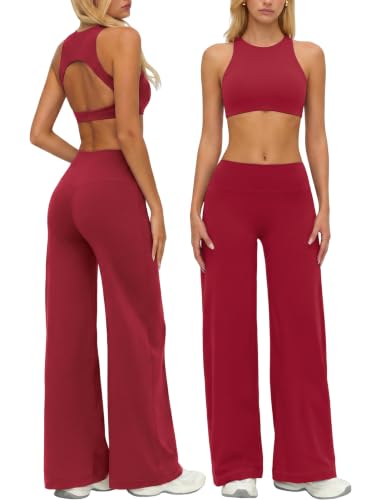 Workout Sets for Women Two Piece Matching Gym Yoga Pilates Outfits Wine M - image 1
