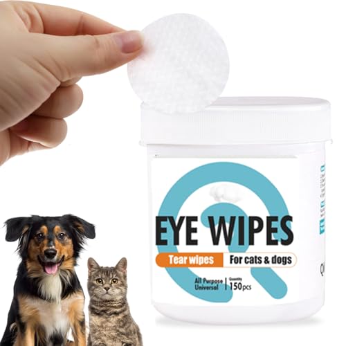 مناديل مبللة لعيون الكلاب، منظف عيون القطط والكلاب، مناديل مبللة لإزالة بقع دموع الحيوانات الأليفة، وسادات غسيل العين للكلاب والقطط، مناديل ناعمة غير معطرة لتنظيف العينين بلطف من جلوباوير، 150 قطعة