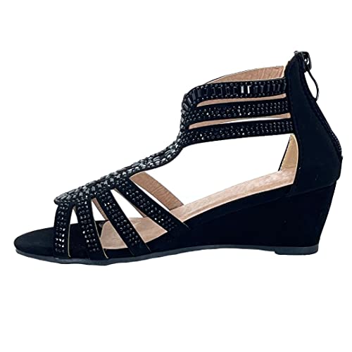 ABSOLEX Girl's Ankle Strap Rhinestone Dressy Low Heel Wedge Pump Sandal4