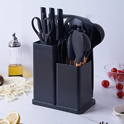 Jogo de Cozinha 19 Peças Concha Tesoura Faca Pegador Talheres Utensilio Luxo Acessorios Armazenament