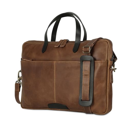 KomalC Leather Laptop office briefcase, Fits 16 Inch with Trolley Strap, laptop Sleeve by KomalC - Used condition - Image 8