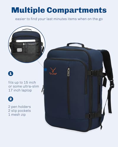 Image of Hynes Eagle Carry on Backpack 38L Large Travel Backpack for Women Flight Approved Weekender Bag Laptop Backpack Men 15 inches Dark Blue