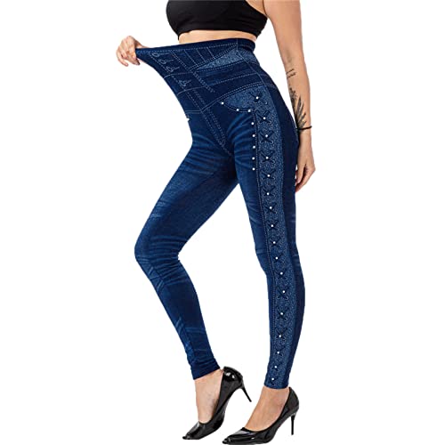 Pull On Skinny Jeans for Women Rhinestone Stretchy High Waisted Denim Pants Slimtummy Control Leggings with Pockets3