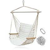 ROOITY Hammock Chair Hanging Swing with Wooden Armrests;Steel Spreader Bar and Anti-Slip Rings;Cotto