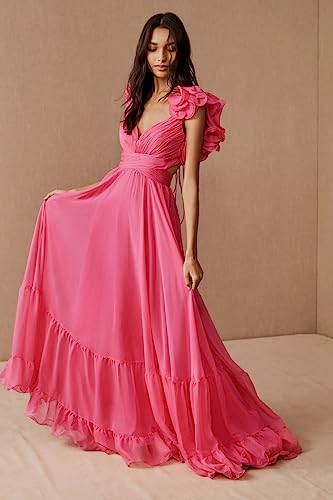 SHSUREVE Chiffon Ruffle Prom Dresses Long for Women A Line Bridesmaid Dresses Tiered Backless Formal Evening Gowns4