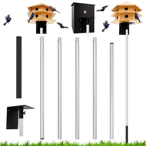 Yaocom Adjustable Purple Martin Houses Pole with Ground Socket 15 Ft Heavy Duty Bat House Pole Accessories for Martin Houses
