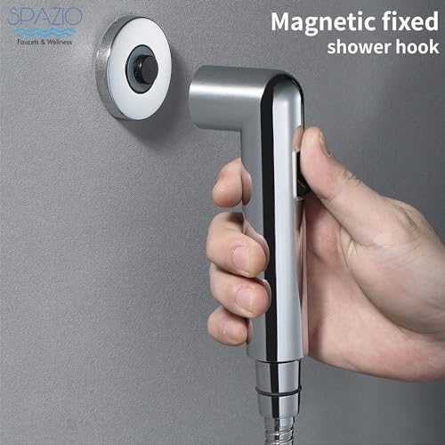 Image of SPAZIO Chrome Magnetic Health Faucet /Bidet Sprayer /Jet Spray for Toilet & Bathroom with 1 Meter Shower Tube & Magnet Holder - Pack of 1
