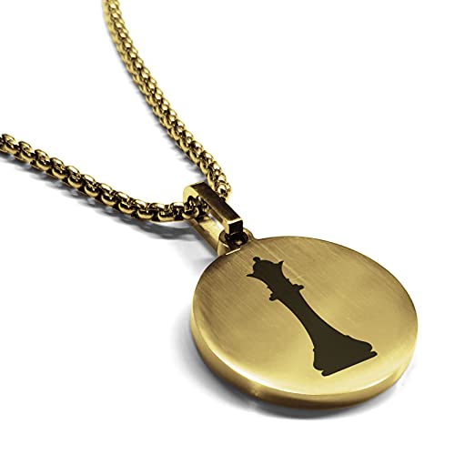 Comfort Zone Studios Stainless Steel Queen Chess Piece Round Medallion Pendant Necklace, Gold