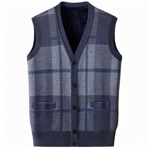 Cambkatl Sweater Vest for Men Winter Warm Fleece Lined Argyle Button V Neck Casual Sleeveless Knitted Cardigan Jumper Tops