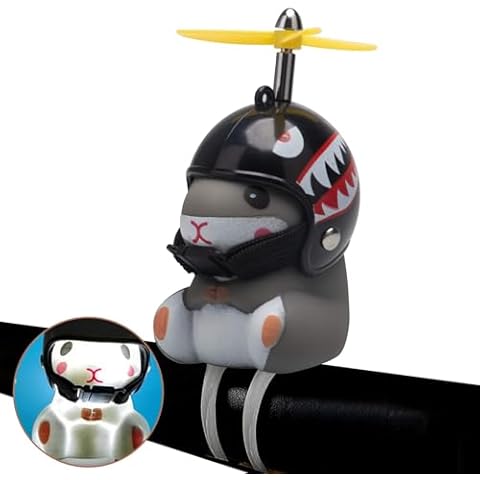 wonuu Duck Bike Bell with Light and Helmet Cute Hamster Bicycle Horn, Dashboard Decoration Hamster Toy Motorcycle Bike Bells Rubber Duck Car Dashboard Decorations Cover