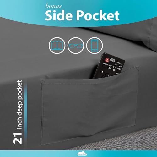 Image of DREAMCARE King Size Sheets Set - 6 pcs Breathable Cooling Sheets King Size | up to 15 inch Extra Deep Pocket King Sheet Set with Side Pockets - Extra Soft 100% Double Brushed Hotel Luxury Bedding -Dark Gray