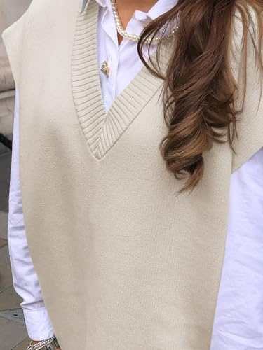 Cicy Bell Womens V Neck Sleeveless Sweater Vest Oversized Ribbed Knit Side Slit Pullover Tank Tops4