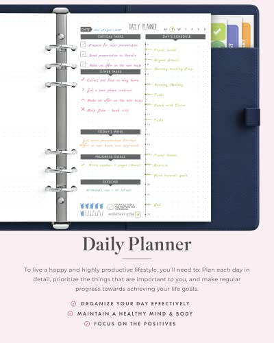 A5 Binder Organizer - Agenda 2023 Daily, Weekly & Monthly Management Undated To Do List & Unisex Business Planner - Pu Leather Journal - Goal Setting Gratitude Notebook & Appointment Book By Lux Productivity - Lux Pro A5 Ed.2 Blue - Midnight #TOP3