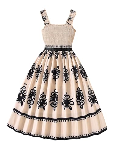 GORGLITTER Girl's Floral Flowy Midi Dress Sleeveless Strappy Shirred Tank Short Dresses Cute Summer Easter Dress 2025