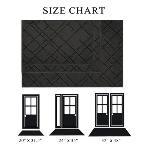 Biscpro Fußmatte Innen Außen 50 x 80 cm Schwarz, Diamantmuster Bodenmatte, Waschbar Türmatte für Eingang, Küche, und Wohnzimmer, Teppich, Haustür, Patio, Garten
