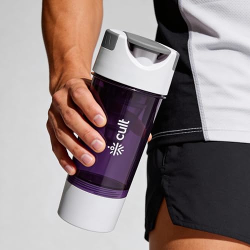 Image of CULT Gym Shaker Pro 500ml - Cyclone Blender Shaker Bottle for Protein Shake | 100% Leakproof Workout Water Sipper for Men & Women | Durable Fitness Supplement Bottle (Purple)