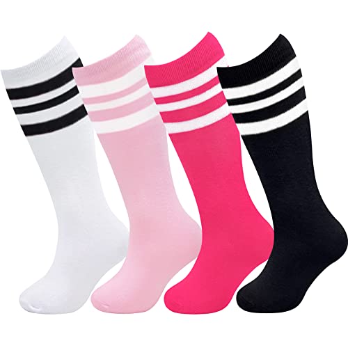 qikqik 4 Pairs Toddler Soccer Socks Kids Soccer Socks for Girls Boys Baseball Socks Toddler Knee High Socks Cotton Tube Socks3