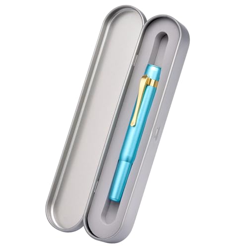 Image of HONG DIAN M2 Black Forest Mini Fountain Pen with Long Blade Tip and Slim Shape Aluminium Short Pocket Travel Pen (Lake Blue)