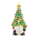 Lighted Up Gnomes Christmas Tree Decor, 8In Mini Ceramics Gnome Christmas Tree, Small Standing Christmas Tree Gnome Decorations for Home Office Tabletop
