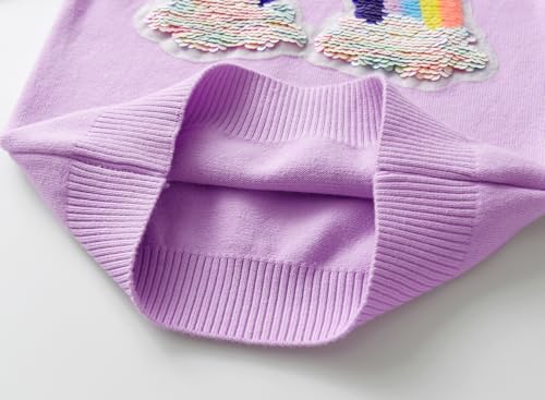 Image of Girl Pink Crewneck Sweaters Rainbow Sweater Knit Tops for 2-8 Years