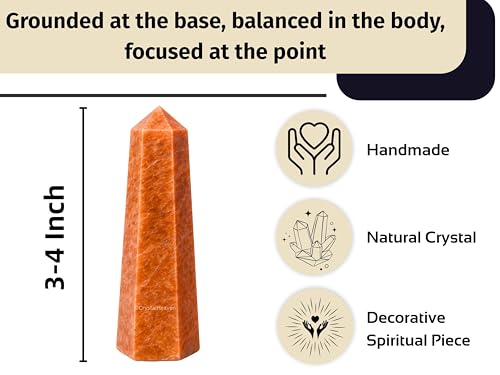 Image of Crystal Heaven Certified Peach Moonstone Crystal Tower Obelisk Point for Chakra, Healing and Balancing - AAA Grade Original Certified Gemstone Agate for Reiki Meditation Yoga Spiritual (3-4 Inches)