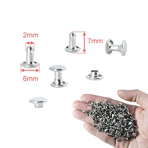 image for CooBigo 200Sets 6mm Round Cap Leather Rivets, Double Cap Rivets Tubula